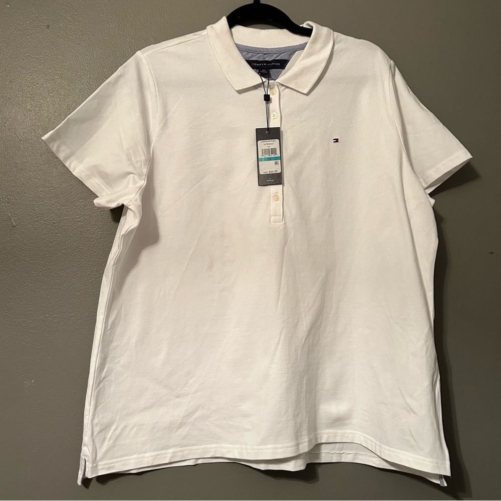 NWT Tommy Hilfiger Sz 0X Women’s White Heritage Polo Short Sleeve Shirt!